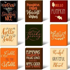 9 Pack Fall Tiered Tray Decorations Rustic Thanksgiving Wooden Signs